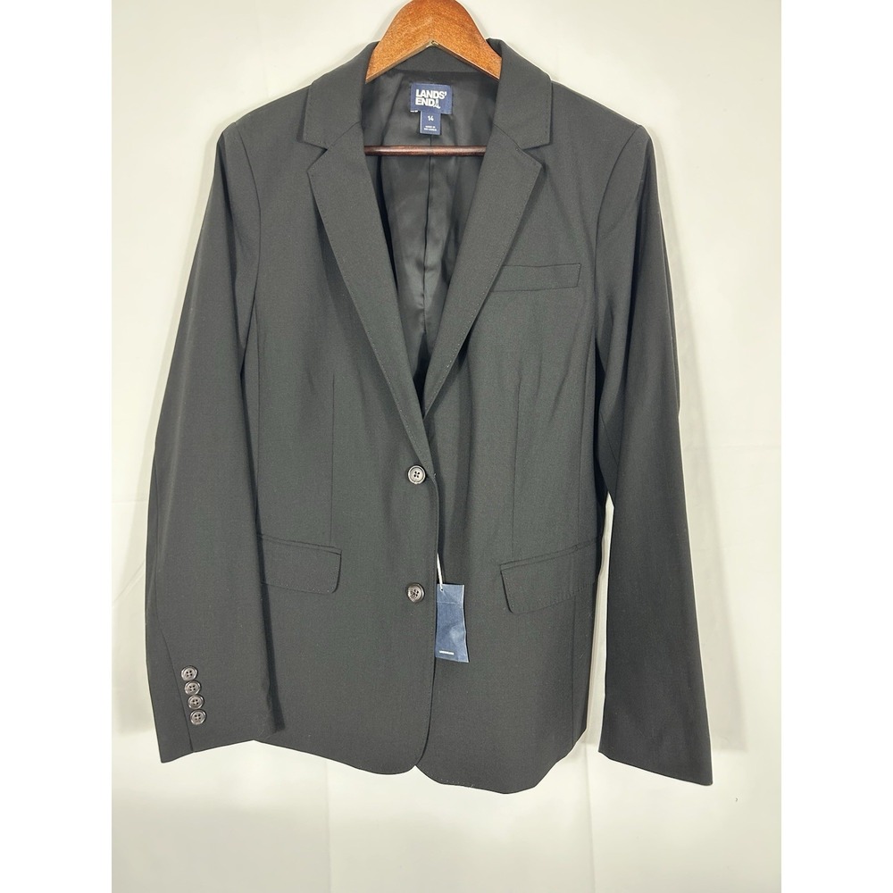 Lands' End Womens Blazer Size 14 Black Lined One Button Career Work Corpcore NWT